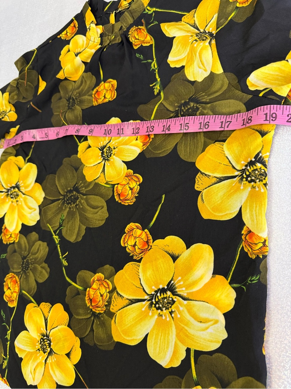 RANLEGE shirt blouse flowers ruffle Yellow Floral Long-Sleeve Blouse - Black - Picture 15 of 16